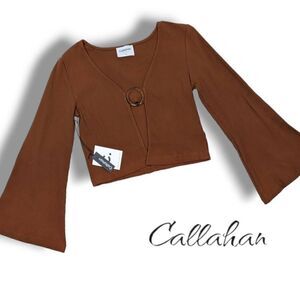 Callahan Knitwear Women's Ribbed Knit O-ring Front Vera Top Brown XS